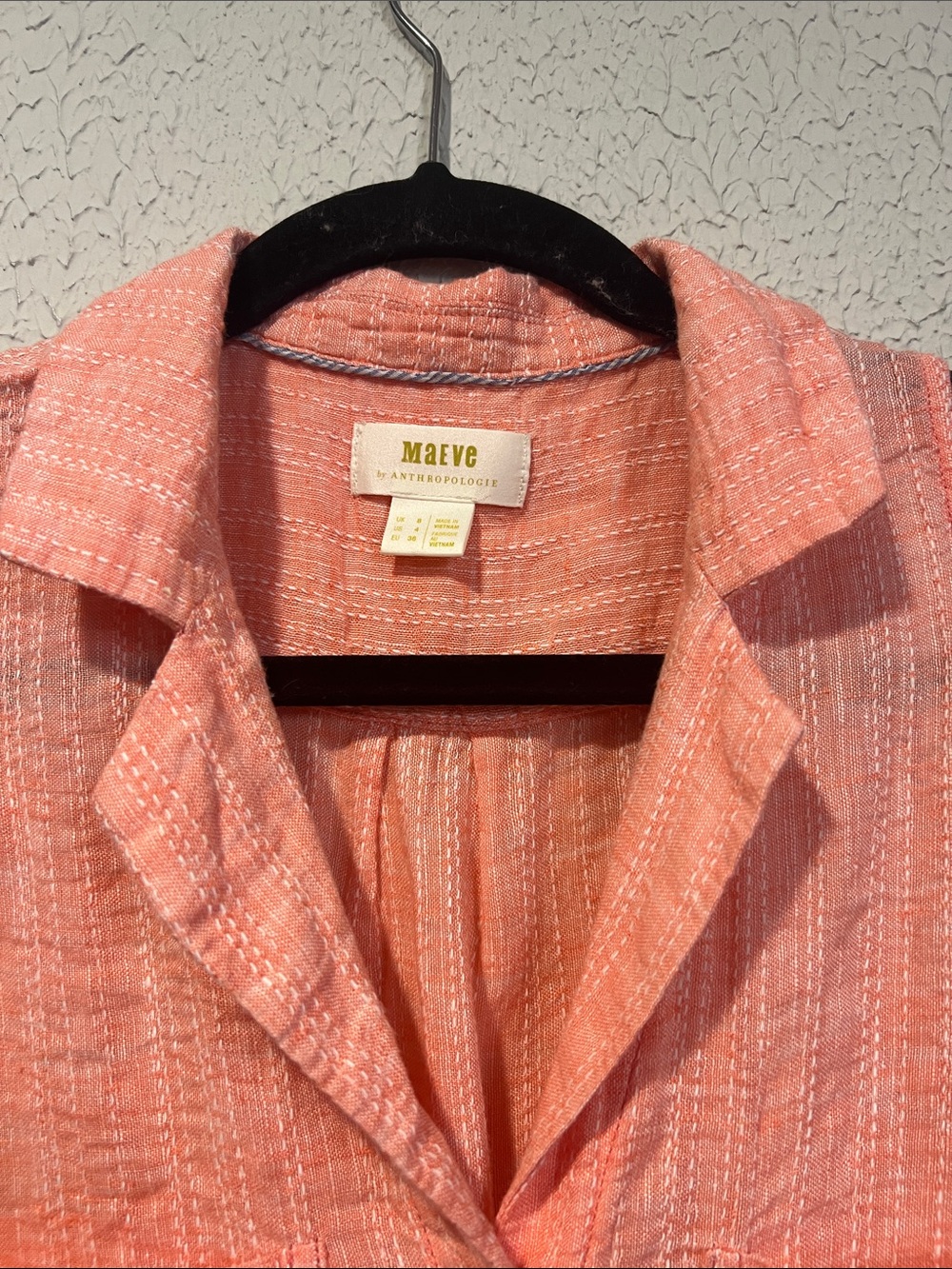 Maeve by Anthropologie Coral linen blend Sleeveless button up top size 4 - Picture 5 of 10